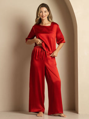 Women's Pure Silk Half Sleeve Round Neck Pajamas Set