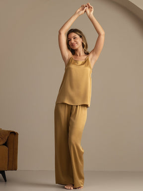 19Momme Washable Silk Spaghetti Strap Cami & Wide Leg Pants Set