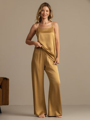 19Momme Washable Silk Spaghetti Strap Cami & Wide Leg Pants Set