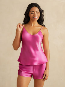 Pure Silk V Neck Above the Knee Camisole Set
