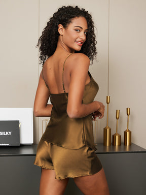 Pure Silk V Neck Above the Knee Camisole Set