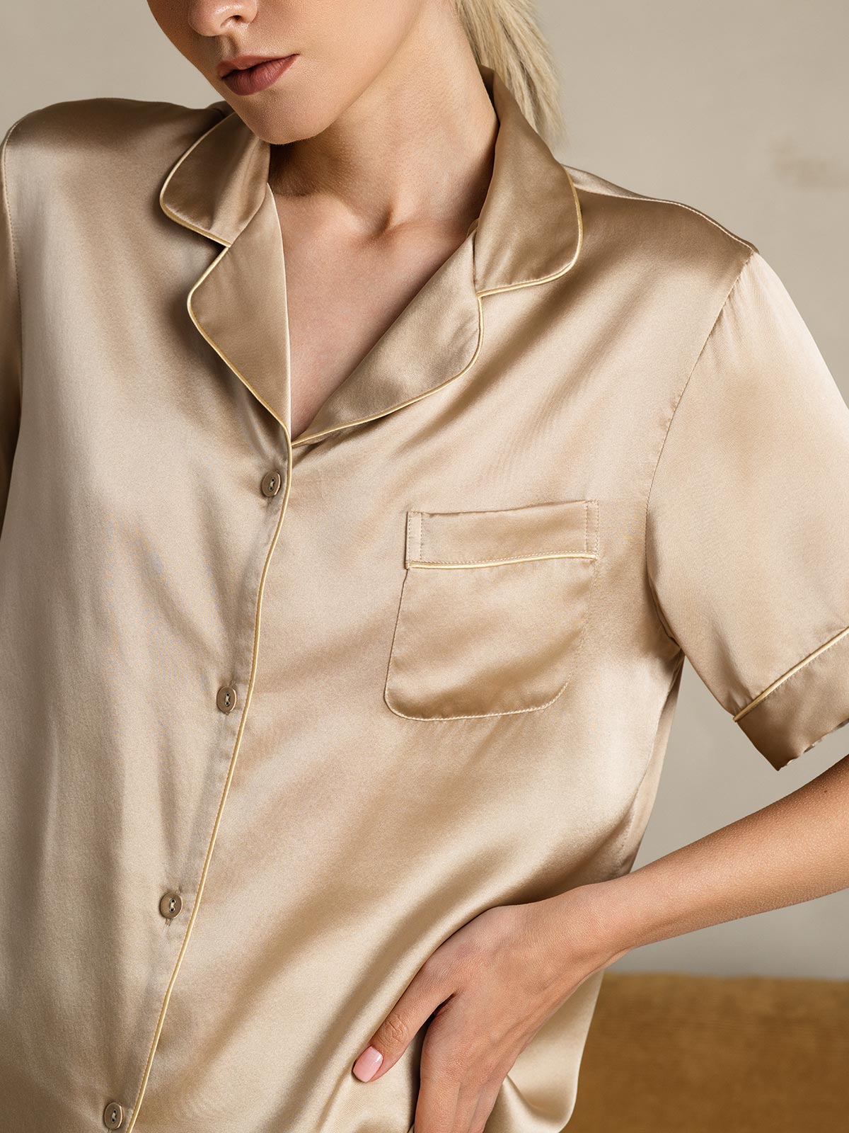 Women's Pure Silk Short Sleeve Notch Collar Pajamas Set