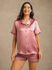 Women's Pure Silk Short Sleeve Notch Collar Pajamas Set