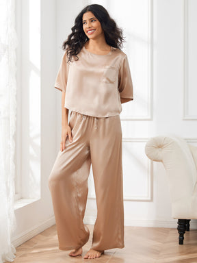 Women's Pure Silk Half Sleeve Round Neck Pajamas Set