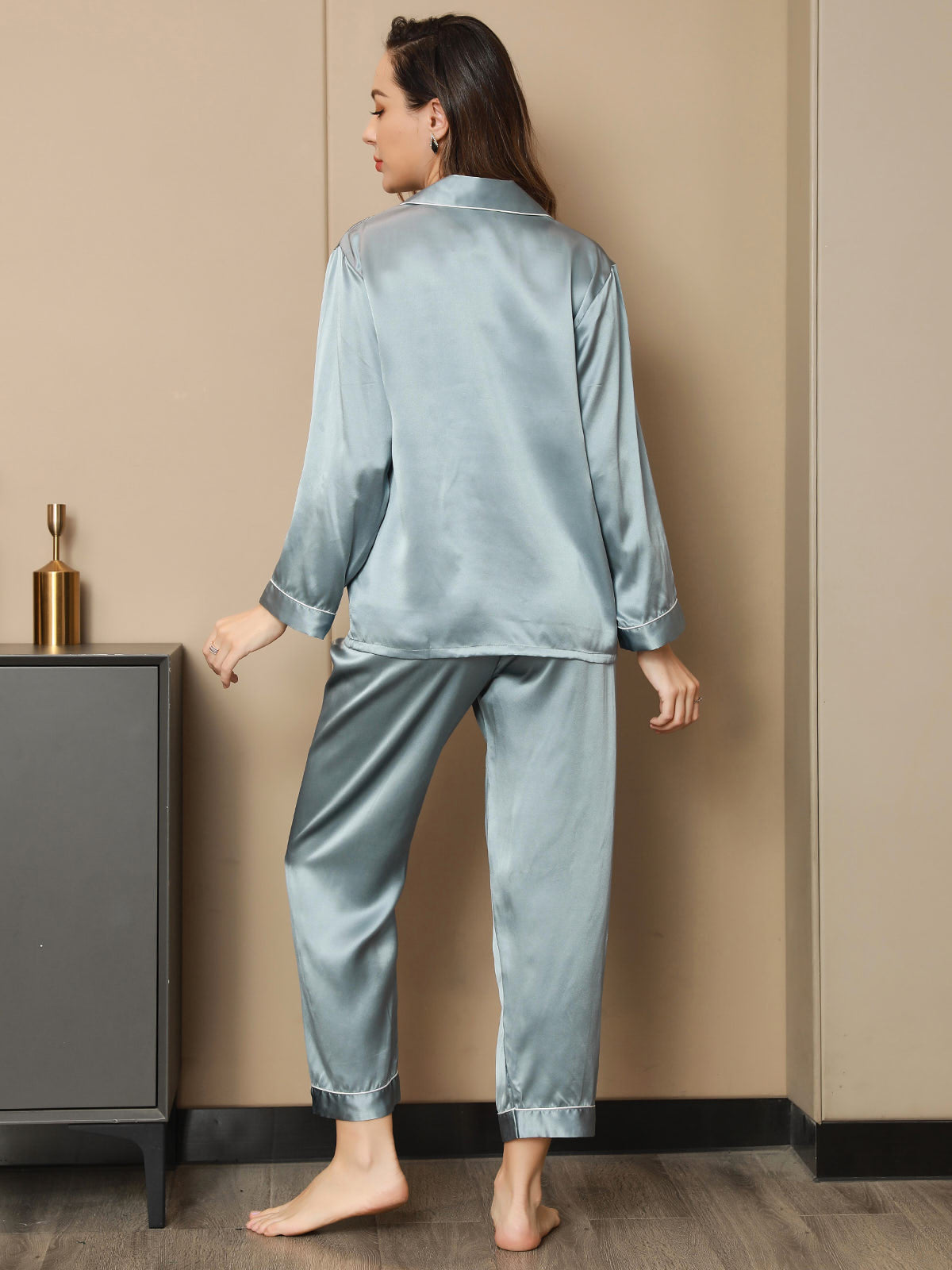 Women's Pure Silk Long Sleeve Notch Collar Pajamas Set