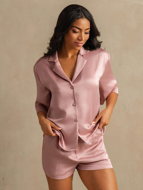 19Momme Women's Washable Silk Notch Collar Pajamas Set with Side Pockets