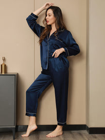 Women's Pure Silk Long Sleeve Notch Collar Pajamas Set